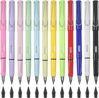 Produktbild von Infinity Bleistifte 12PCS, Schwarz, Nachfüllbar, Tintenlos, mit Radiergummi und 12 Ersatzspitzen, zum