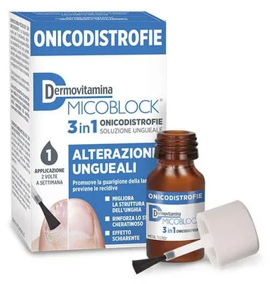 Produktbild von DERMOVITAMINA MICOBLOCK 3-IN-1: Behandlung von Nagelproblemen (Onychodystrophie) und Nagelveränderungen. 7 ml