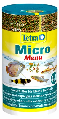 Produktbild von Fischfutter für Zierfische, Tetra Micro Menu Granulat 100 ml, für kleine Fische, mit Vitaminen, Farbförderung, leicht verdaulich
