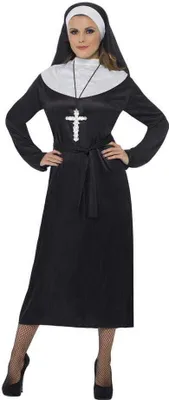 Produktbild von Nonnen Kostüm Damen Klassisches Ordensschwester Kostüm mit Haube Gürtel Damenkostüm für Halloween Fasching Karneval Damen Größe: XL