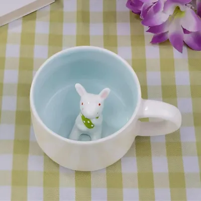 Productafbeelding van 3D keramische konijntjesbeker, koffiebeker met konijnmotief, cadeau voor vrouwen en meisjes