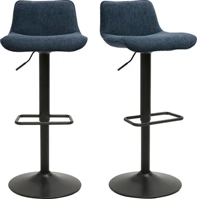 Produktbild von Miliboo - Hocker mit 360° drehbaren verstellbaren dunkelblauen samtartigen Stoff und schwarzem Metall (2er Set) BOOST