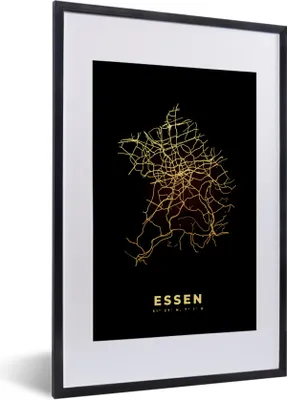 Produktbild von MuchoWow® Gerahmtes Poster Karte - Gold - Essen - Stadtplan - Karte 40x60 cm - Poster mit Schwarzem Bilderrahmen Wandposter Rahmen Foto Bilder - Poster in Rahmen