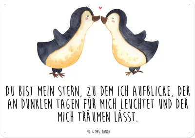 Produktbild von Mr. & Mrs. Panda tafel Pinguin Liebe DIN A3 - Weiß - Geschenk, Vertraut, Magnetschild, Türschild, Hochzeit, Pinguine, Retro Blechschild, Wandbild, Hochzeitstag, Schild