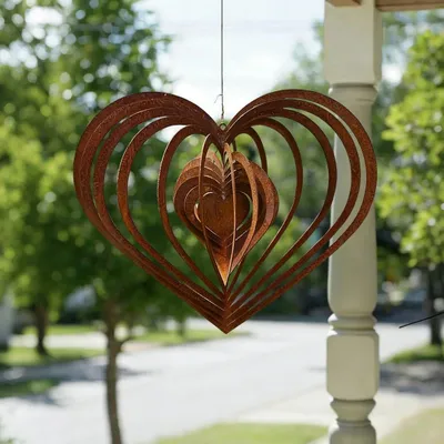 Imagen del producto de Windgong de jardín con forma de corazón, con efecto envejecido, de 30 x 26 cm, de metal, para la decoración del jardín
