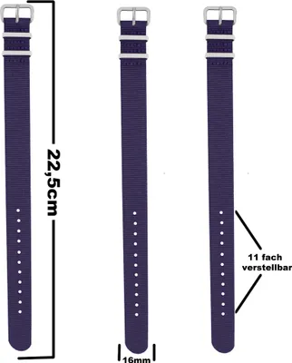 Produktbild von Pacific Time Uhrenarmband Wechselarmband Durchzugsband Textil Nylon 16mm violett 10001