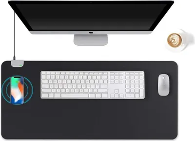 Produktbild von Große Büromatte aus wasserdichtem Kunstleder, schwarz, 90x425cm, Antirutsch