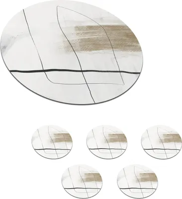 Obrázok produktu pre KitchenYeah® Podložky pod sklo Okrúhla sada 6 ks - Minimalizmus - Abstraktné podložky pod poháre 10x10 cm - Podložky pod nápoje - Chrániče na stôl - Podložky pod poháre Stolové barové sklo