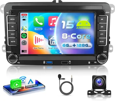 Produktbild von Android 15 Autoradio – 7-Zoll HD IPS Touchscreen – Drahtlose CarPlay- und Android Auto-Unterstützung – Navigationsgerät