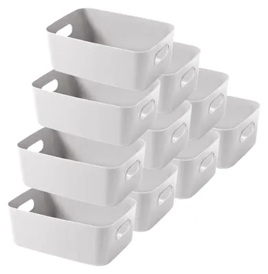 10 Aufbewahrungsboxen aus Kunststoff, 24x16x9,5 cm, grau, mit Griffen