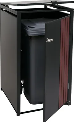Obrázek produktu pro 1 víko na odpadkový koš HWC-O67, box na odpadky s víkem, kovový 122x68x84cm 35kg  antracitový vzhled tmavého dřeva