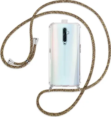 Produktbild von Handykette Backcover-Schutzhülle mit Band (Metall silberfarben) für Oppo Reno2 Z / Reno2 F - braun+beige