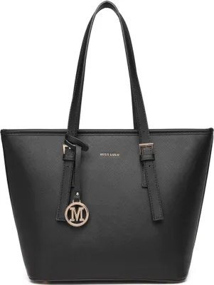 Immagine prodotto di Miss Lulu Ladies Large Shopper Borsa a tracolla in ecopelle nera