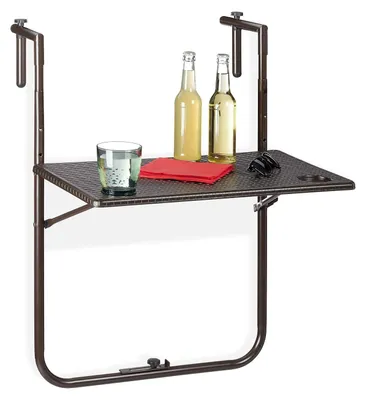 Productafbeelding van TRANKIELO® - Verstelbare balkontafel - Inklapbaar en weerbestendig - Rotanlook - 59,5 x 36 cm, bruin