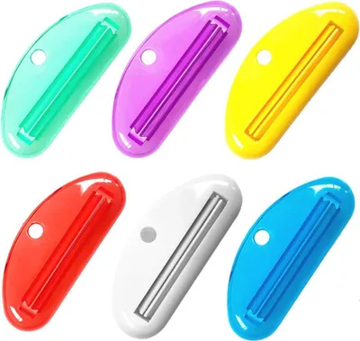 Produktbild von 6er-Pack Zahnpasta-Tuben-Quetschspender mit Zahnpastaclips fürs Badezimmer (Grün, Weiß, Blau, Gelb, Rot, Lila)