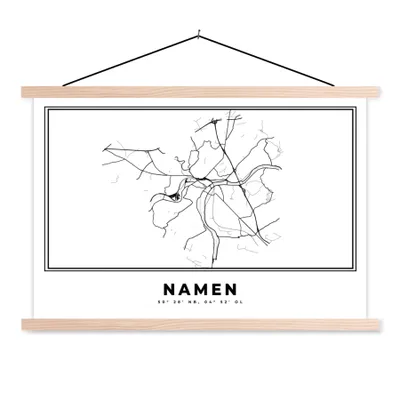 Produktbild von MuchoWow® Textilposter Karte - Belgien - Namur - Schwarz und weiß - Stadtplan 60x40 cm mit holzfarbenen Rahmen - Bilder