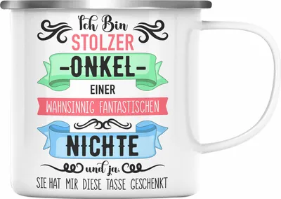 Produktbild von Trendation - Onkel Geschenk von Nichte Lustige Emaille Tasse Spruch Geschenke für Onkel Nichten Geschenkidee (Silber)