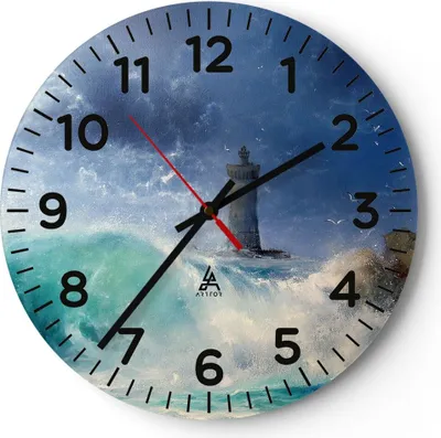 Produktbild von Wanduhr - Rund - Glasuhr - Leuchtturm Meer - 40x40cm - Schleichendes Uhrwerk - Lautlos - zum Aufhängen bereit - Dekoration Modern - Wanddekoration aus Glas - C4AR40x40-3576