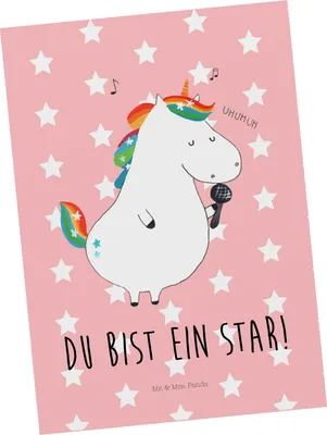 Produktbild von Mr. & Mrs. Panda Postkarte Einhorn Sänger - Rot Pastell - Geschenk, Einhörner, Party, Geburtstag, Postkarten, Grußkarte, bildkarte, Disco, Fest, Unicorn, Ansichtskarten