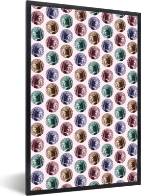 Produktbild von MuchoWow® MuchoWow® Gerahmtes Poster Mädchen mit Perlenohrring - Muster - Farben 40x60 cm - Poster mit zchwarzem Bilderrahmen - Papierdruck - Wandbilder