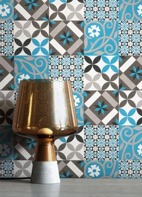 Produktbild von NEWROOM Tapete Blau Vliestapete Fliesen - Fliesentapete Orientalisch Grau Schwarz Mosaik Kacheln Fliesenoptik Grafisch Beton-Optik