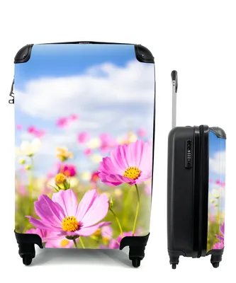 Produktbild von MuchoWow® Koffer Handgepäck Trolley Rollkoffer Kleine Reisekoffer mit 4 Rollen - Blumen - Wiese - Lila - Gras - Weiß - Wolken - Blau - Cabin Size < 55x40x23 cm & 55x40x20 cm - Fotokoffer - Kabinenkoffer - Boardgepäck - Reise-Box - Reisekoffer - Reisegepäck - Koffer mit Bild - Trolley für Kinder
