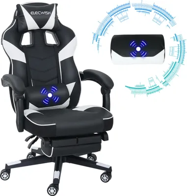 Produktbild von Puluomis Gaming Stuhl mit Massage und Fußstütze 150kg, Bürostuhl Ergonomisch Chefsessel Schreibtischstuhl Racing Stuhl Computerstuhl Schwarz Weiß