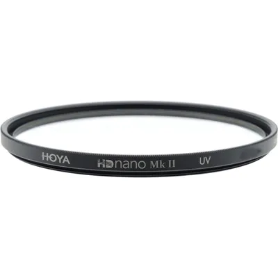 A close-up studio shot of a camera lens filter on a white background.
