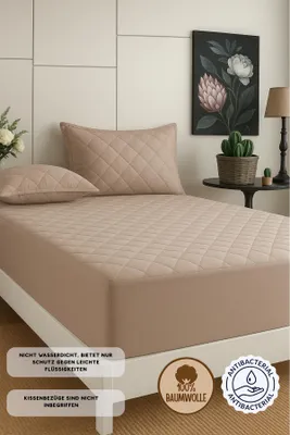 Produktbild von Brauner gesteppter Matratzenbezug aus 100% Baumwolle - Matratzenschoner, Spannbetttuch 160x200 cm