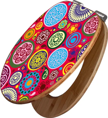 Produktbild von banjado Design WC Sitz Bambus Absenkautomatik -Retro Kreise - Toilettendeckel mit Absenkautomatik Holz/hochwertiger Bambus Klodeckel/WC-Sitz für alle gängigen Toiletten [TDB2 10048]
