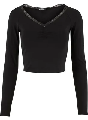 Produktbild von Urban Classics Langarmshirt Damen Ladies Short Lognsleeve Lace Shirt schwarz L