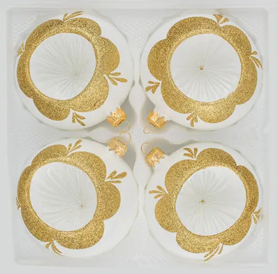 Produktbild von 4 tlg. Glas-Weihnachtskugeln Set 8cm Ø in "Vintage Classic Weiss Gold"