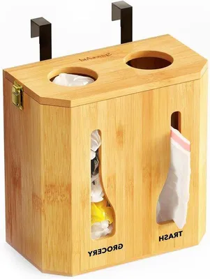 Obrázok produktu pre Organizér Bamboo 2 v 1 – 26 x 26 x 26 cm – kuchynský odpadkový kôš – dvojitý drevený model