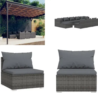 Produktbild von vidaXL 10 tlg. Garten Lounge Set mit Kissen Grau Poly Rattan - Garten-Lounge-Set - Garten-Lounge-Sets - Terrassen-Lounge-Set - Garten-Sofagarnitur