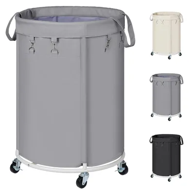 Productafbeelding van Wasmand van 150 liter met wielen en metalen frame, grijs