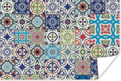 Produktbild von MuchoWow® Poster Blumen - Muster - Grün - Blau 90x60 cm - Schlafzimmer
