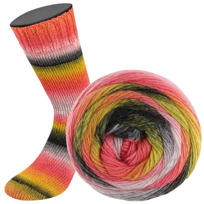 Produktbild von Lana Grossa MEILENWEIT 100 g Color Mix 4-fach Sockenwolle mit leuchtendem Farbverlauf 400 m Farbe 8013 - Helloliv/Himbeer/Pink/Pflaume