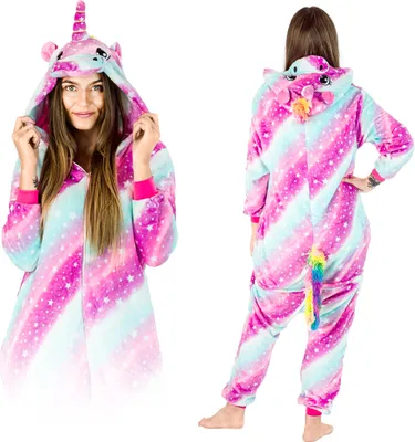 Produktbild von Jumpsuit Onesie für Damen und Herren - Sanft Kuschelig Uni Pyjama - Warme Schlafanzug - Karneval Kostüm - Karnevalskostüm- Größe 168-178 cm L - Lila Pegasus