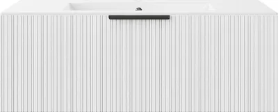 Produktbild von Badmöbelschrank hängend mit Rillenoptik und Einbauwaschbecken - Weiß - 100 cm - PALIRO