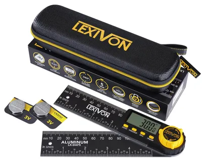 Produktbild von LEXIVON Digitaler Winkelmesser aus Aluminium, 130 mm, Digital Winkellehre Mehrzweck-Winkelmessgerät, inklusive XL-Display und robuster Reißverschlusstasche (LX-DAF5) – Digitaler, 130 mm