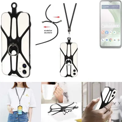 Produktbild von K-S-Trade 3in1 Handykette Handyband Handykordel Halsband Smartphone-Ring Handy-Ring kompatibel mit BLU View 5 Fingerhalterung Handyring Tischständer