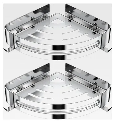Produktbild von Duschregal ohne Bohren, Eckregal aus 304 Edelstahl, Badezimmer Organizer mit 4 Haken, rostfreies Duschregal für Badezimmer, Küche, Toilette (2 Stück, Silber)