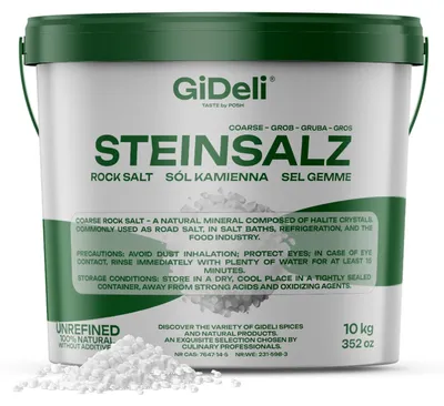 Produktbild von GiDeli Steinsalz grob 10 kg naturbelassen unraffiniert ohne Zusatzstoffe für Bäder Lebensmittel Kühlung Straßen