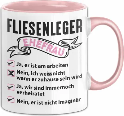 Produktbild von Fliesenleger Ehefrau Tasse Geschenk Lustiger Spruch Kaffee-Becher (Rosa)