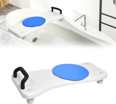 Produktbild von TWOLIIN Badewannenbrett mit Drehscheibe Badewannensitz Senioren, Sitzbrett für Badewanne, Wannensitz mit Griff und Seifenablage, Länge 70 cm, Weiß und Schwarz