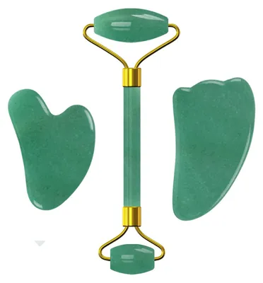 Image de Ensemble rouleau de jade et grattoir Gua Sha pour massage du visage