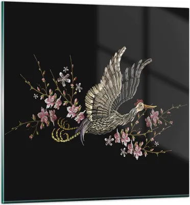 Produktbild von Bilder auf glas - Einteilig - Asiatisch Vogel Blumen - 50x50cm - Glasbilder - Wandbilder - Bilder - zum Aufhängen bereit - Wanddekoration aus Glas - Glas Bilder - Wandbild auf Glas - GAC50x50-4614
