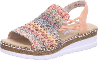 Produktbild von Rieker Damen Sandalen Keilsandaletten Modeschuhe Sommerschuhe bunt orange 39