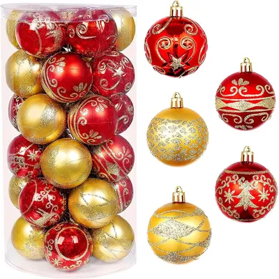 Produktbild von Weihnachtskugel-Ornament-Set, 6 cm, 30 Stück,  hängende Weihnachtsschmuck für Weihnachtsbäume, Party