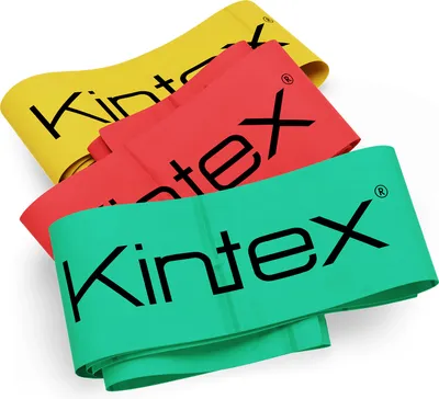 Produktbild von Kintex Fitnessband Set, 3 Bänder (2,5 m) verschiedene Stärken, Gelb, Rot, Grün